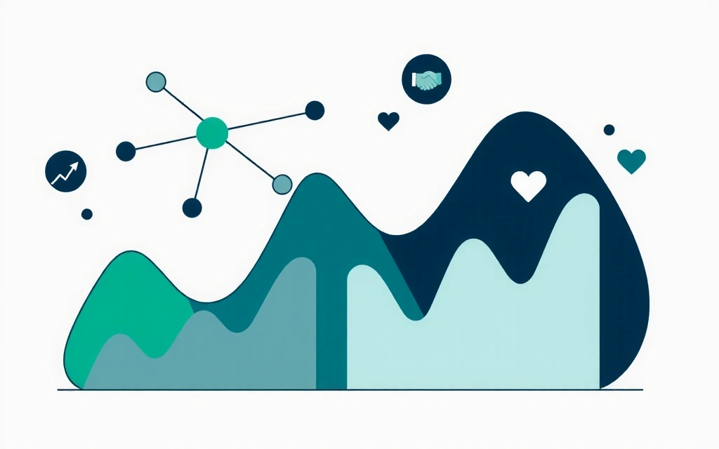 Illustrazione di grafici in crescita e simboli di collaborazione che rappresentano espansione e successo