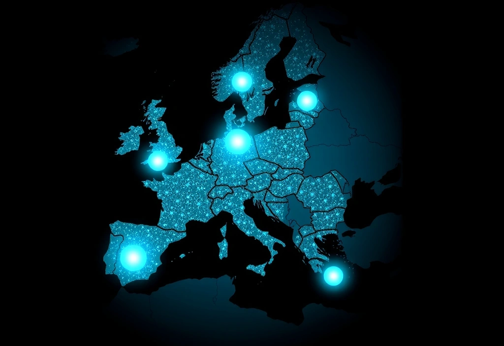 Mappa stilizzata della regione adriatica con punti luminosi che indicano le aree di copertura di Adriatic Pulse