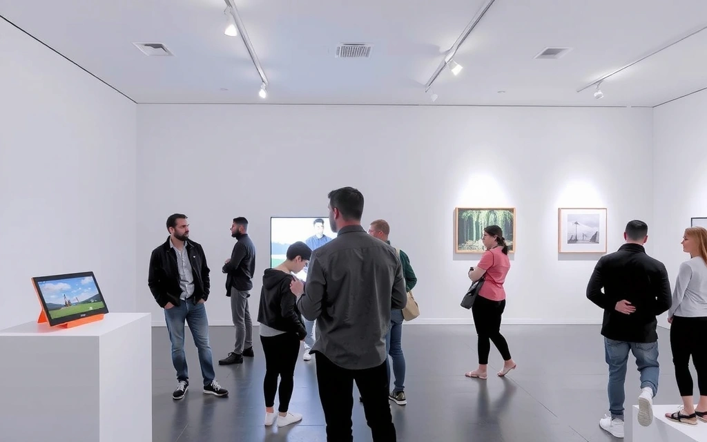 Una galleria d'arte moderna con installazioni interattive