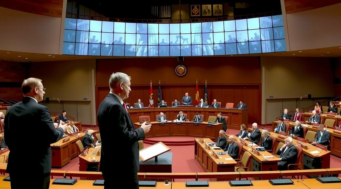 Immagine di un dibattito politico in un parlamento moderno