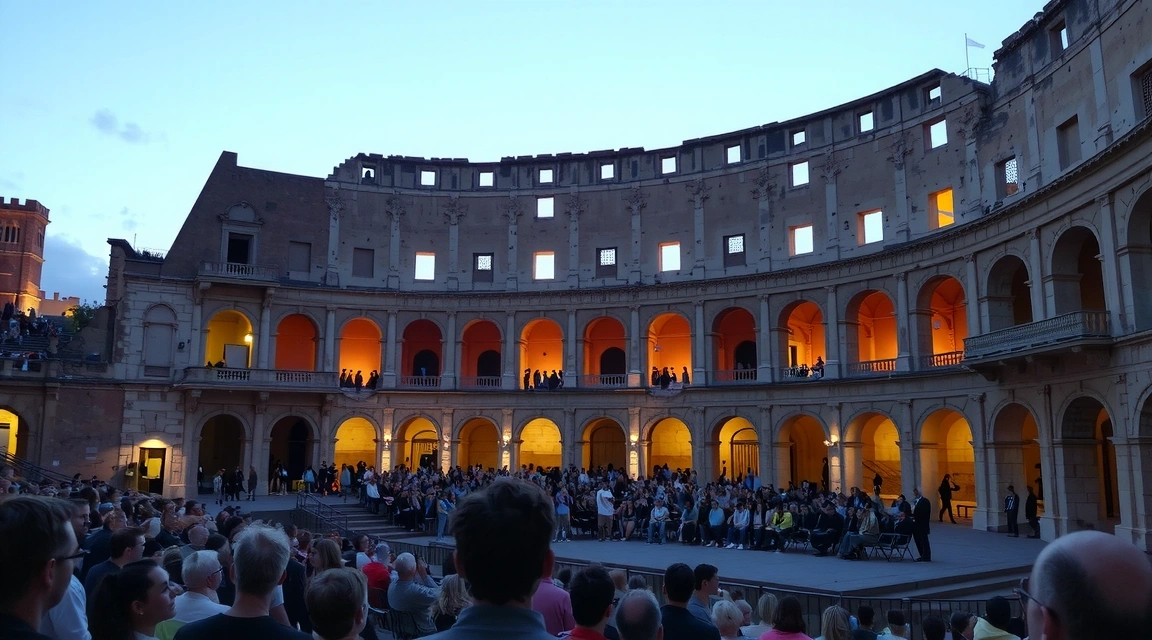 Immagine di un teatro antico con luci moderne