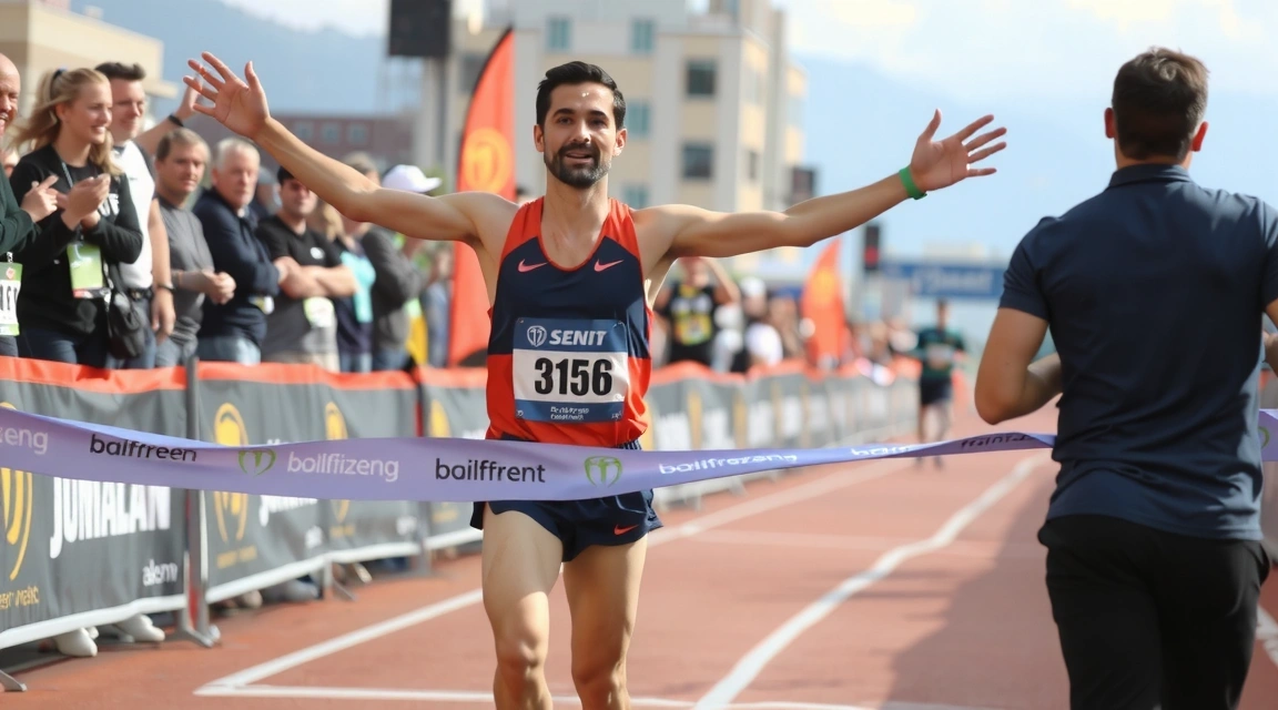 Immagine di un atleta che taglia il traguardo in una gara