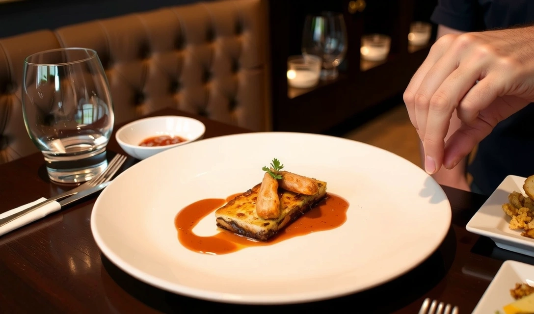 Miniatura di un piatto gourmet in un ristorante elegante