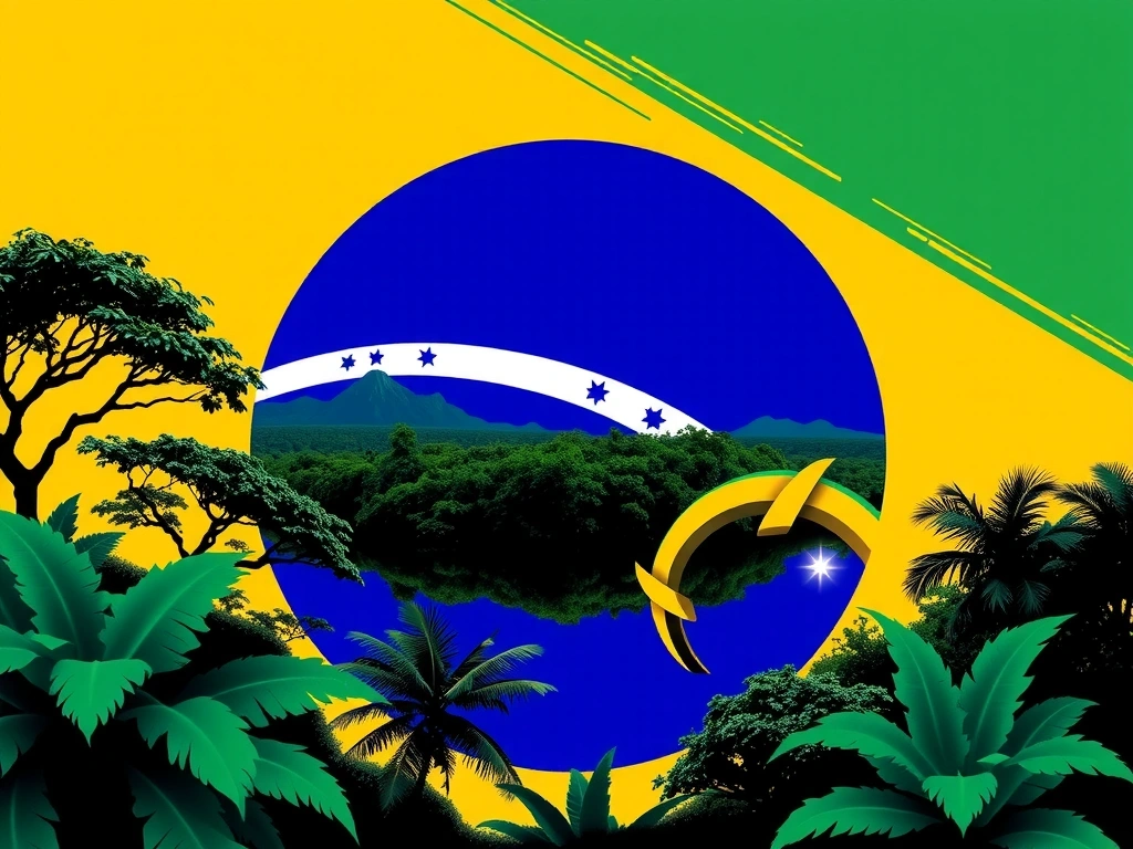 Bandeira do Brasil e paesagem da Amazônia, representando a América Latina