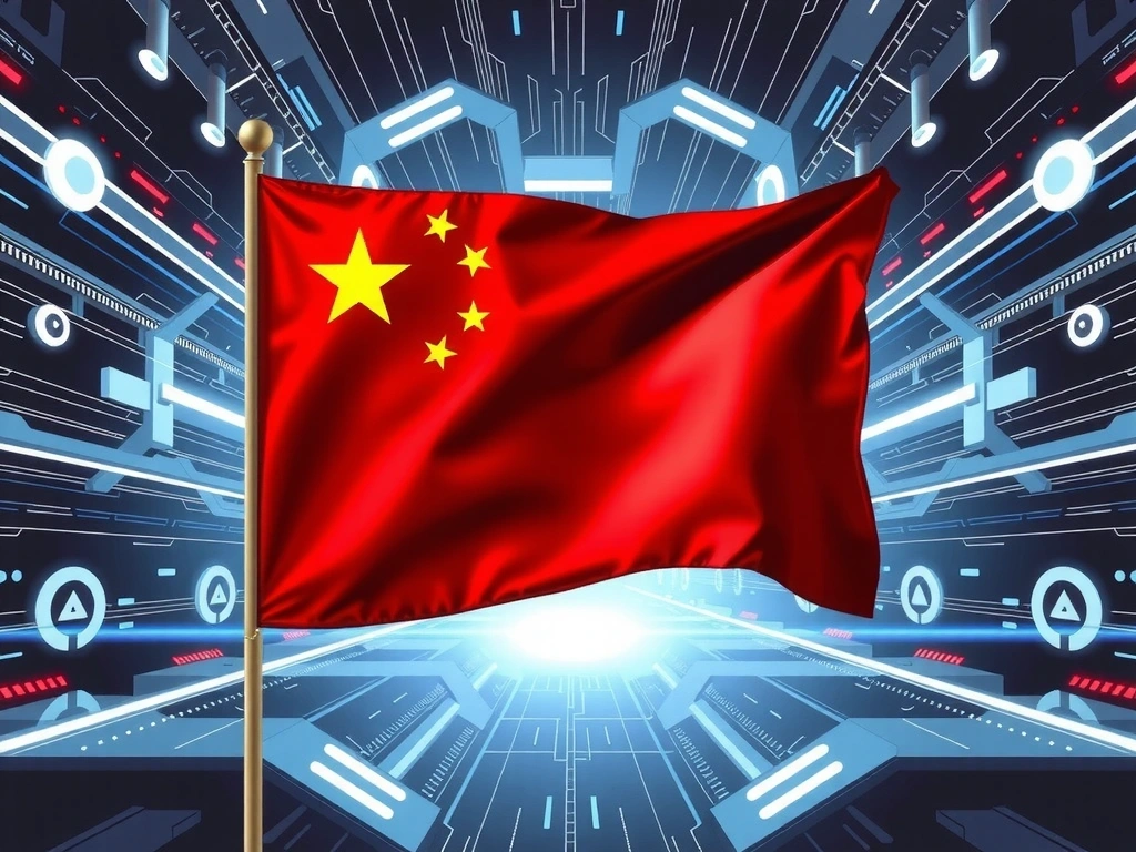 Bandiera cinese stilizzata con sfondo tecnologico