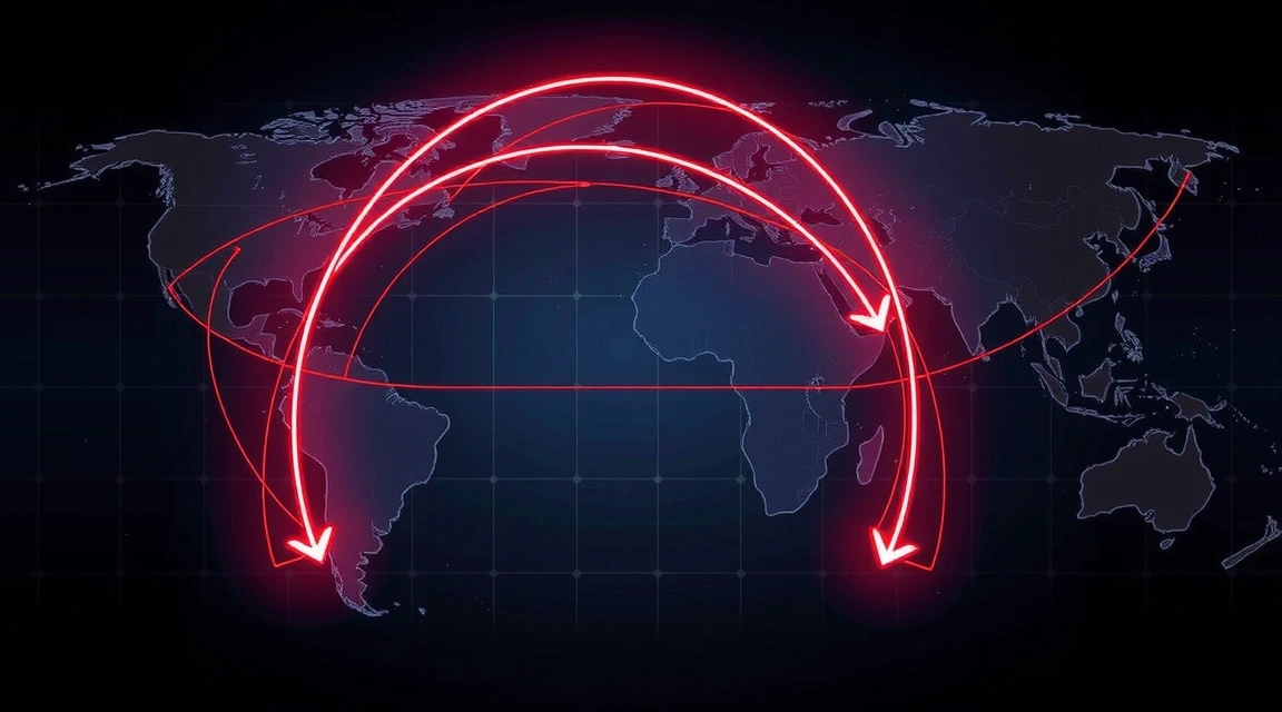Mappa del mondo con frecce che indicano conflitti e alleanze internazionali