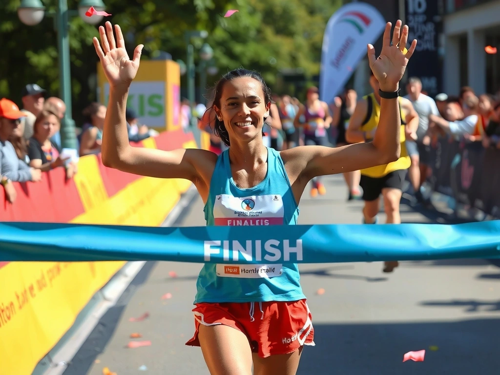Atleta che taglia il traguardo di una maratona