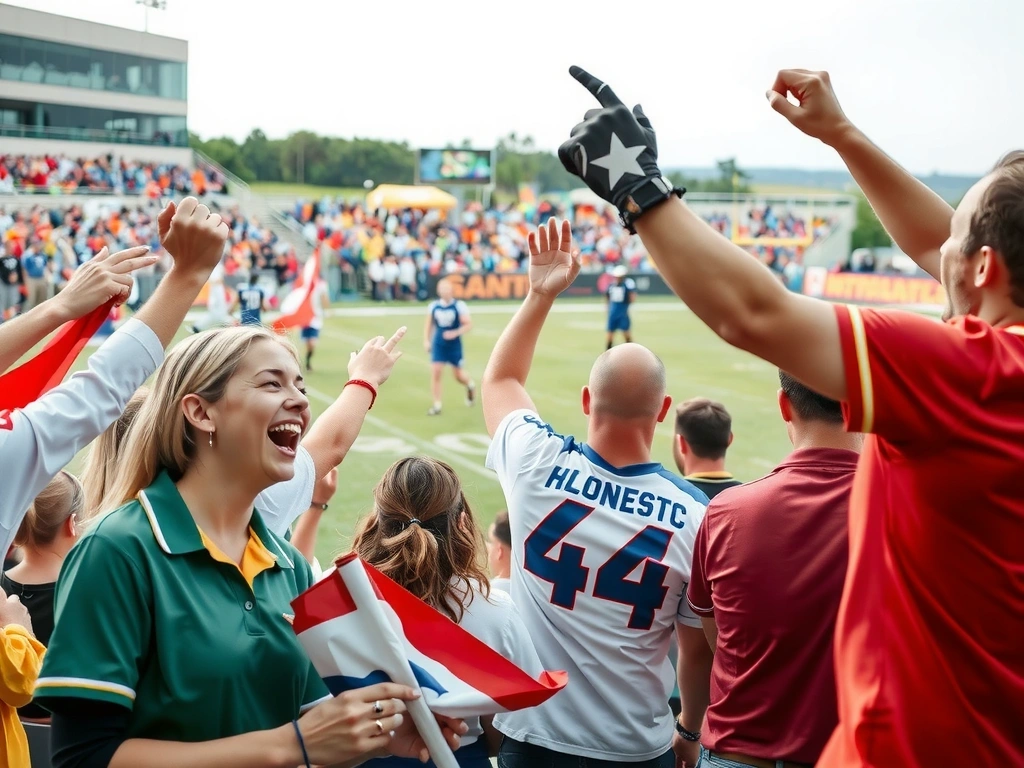 Fan che esultano sugli spalti di uno stadio