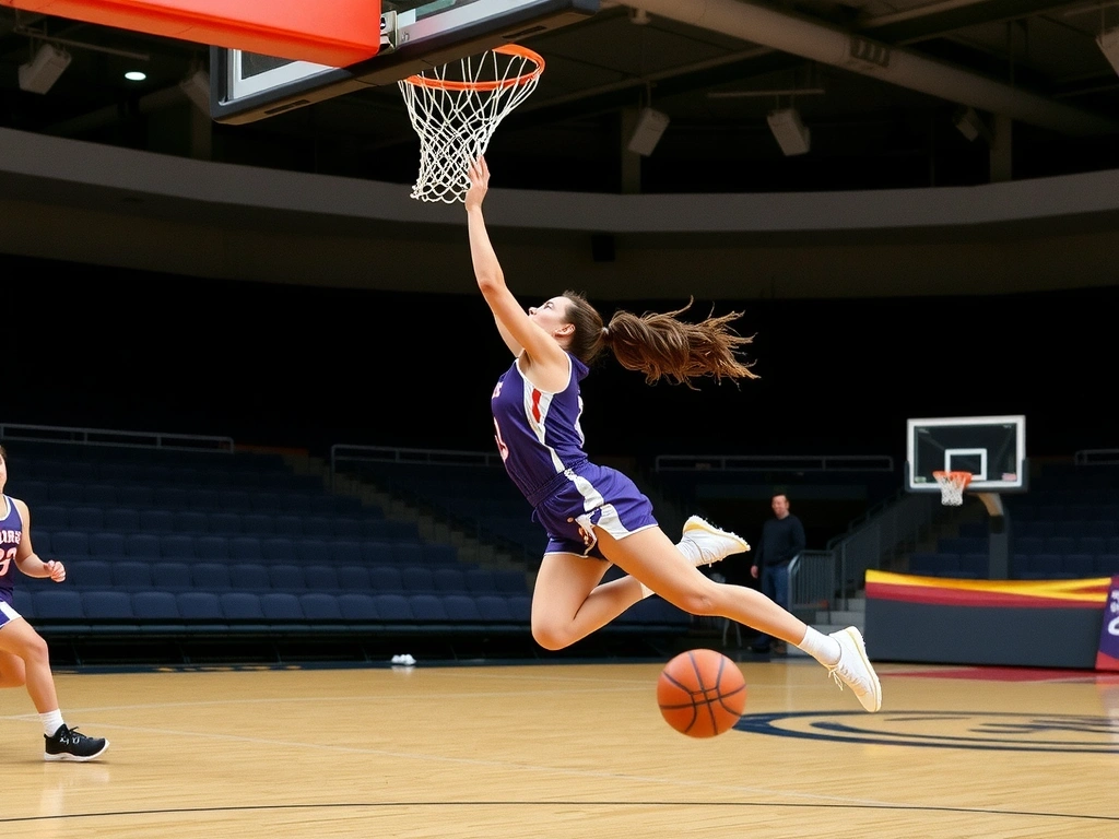 Giocatrice di basket in fase di tiro a canestro