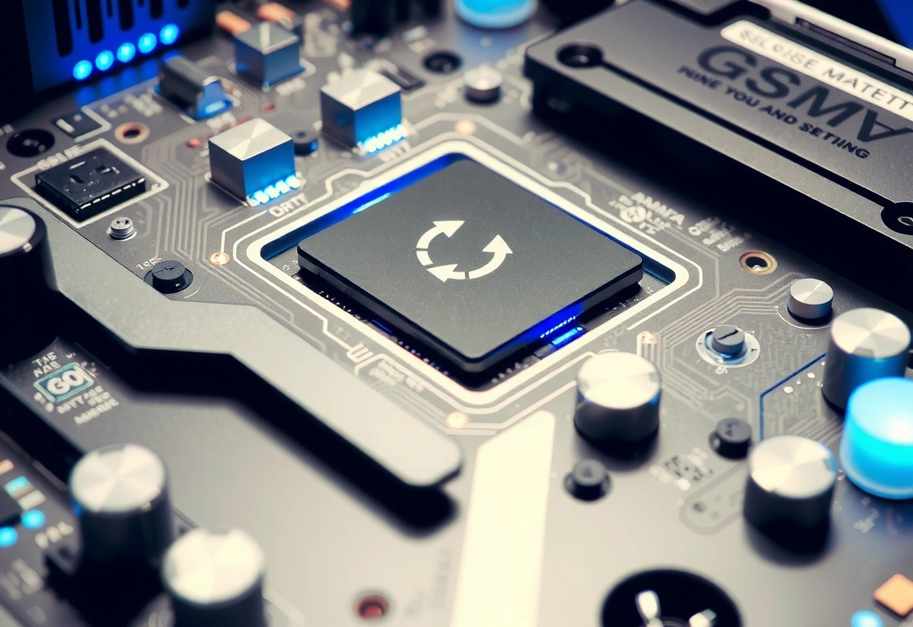 Scheda madre di un computer con luci blu, simbolo di tecnologia avanzata