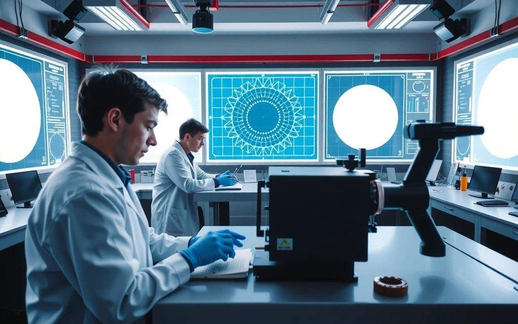 Scienziati che lavorano con apparecchiature laser in un laboratorio di fisica quantistica