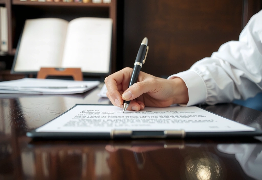 Mano che firma un documento legale